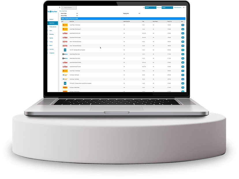 ship2anywhere dashboard web app