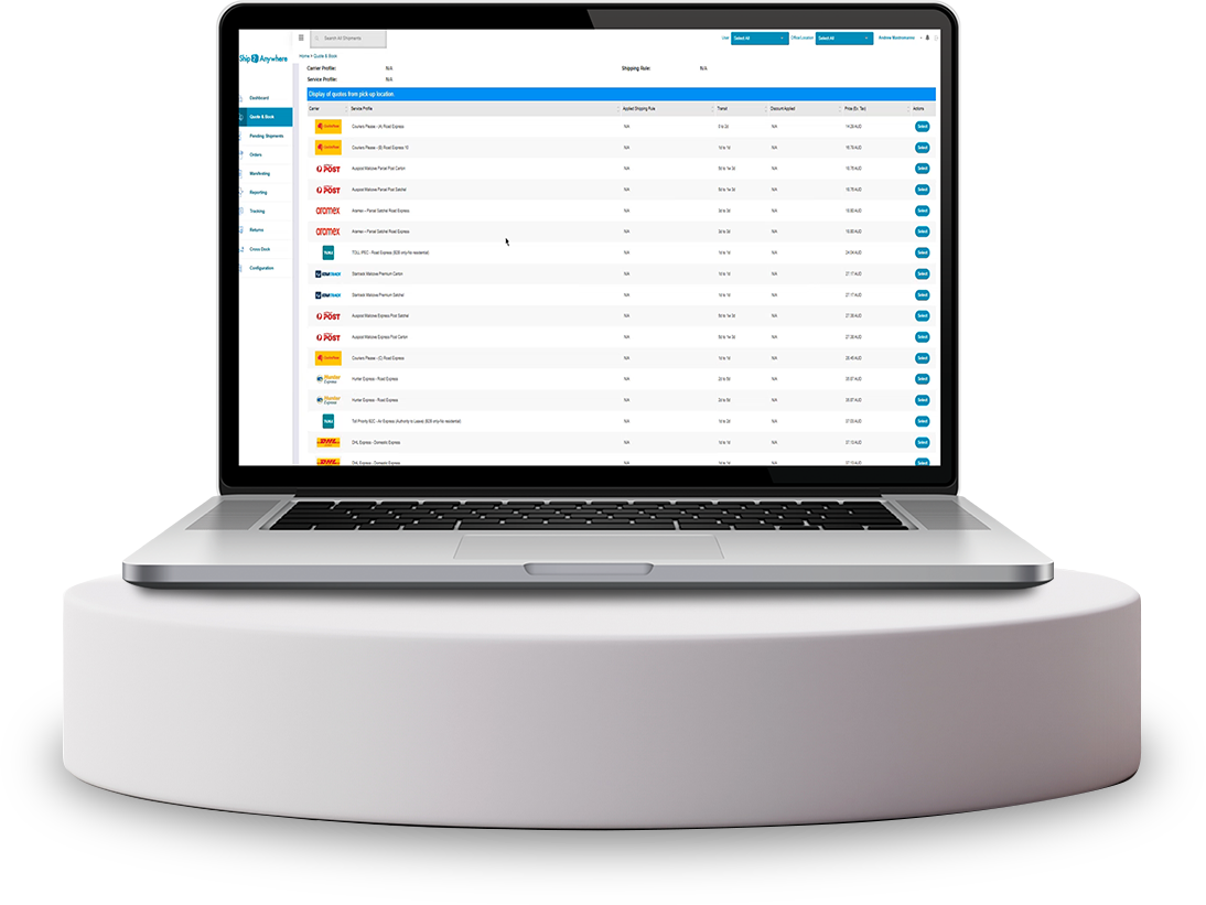 ship2anywhere dashboard web app